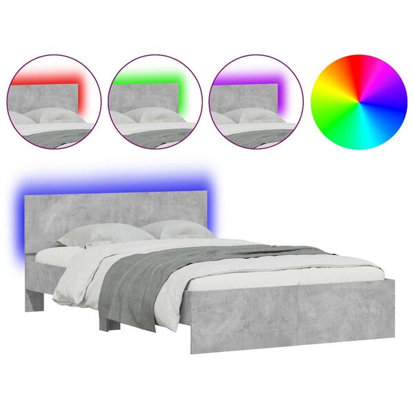 vidaXL Cadre de lit avec tête de lit et LED gris béton 120x200 cm