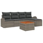 vidaXL Ensemble de Canapés de Jardin 6 Pièces avec Coussins Gris en Poly Rattan et Acacia