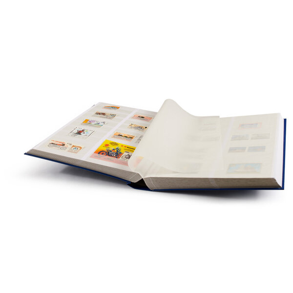 Classeur à bandes pour timbres 64 pages blanches subdivisées.