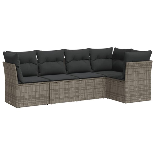 vidaXL Salon de jardin 5 Pièces avec coussins gris résine tressée