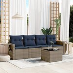 vidaXL Salon de jardin 5 Pièces avec coussins gris résine tressée