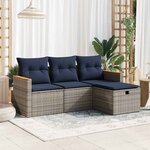 vidaXL Salon de jardin 4 Pièces avec coussins gris résine tressée