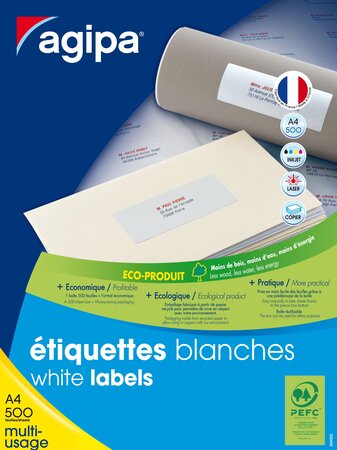 Etiquettes blanches 500 feuilles A4 7x3 5cm 12 000 pièces