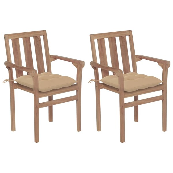 vidaXL Chaises de jardin 2 Pièces avec coussins beige Bois de teck massif