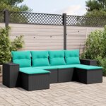 vidaXL Salon de jardin 6 Pièces avec coussins noir résine tressée