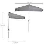 Demi parasol - parasol de balcon 5 entretoises métal dim. 2 3L x 1 3l x 2 49H m polyester haute densité gris