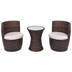 vidaXL Mobilier de bistro 3 Pièces avec coussins Résine tressée Marron