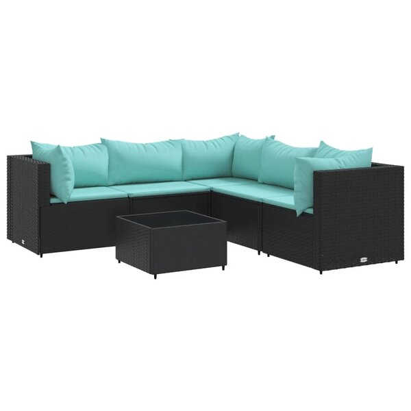 vidaXL Salon de jardin 6 Pièces avec coussins Noir Résine tressée