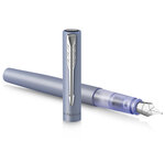 PARKER VECTOR XL Stylo plume  laque bleu-argent métallisée sur laiton  plume moyenne  encre bleue  Coffret cadeau
