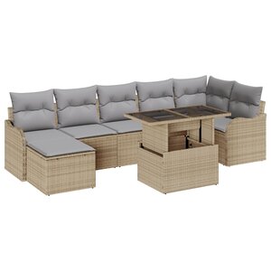 vidaXL Ensemble de Canapés de Jardin 8 Pièces avec Coussins Beiges Rattan Poly