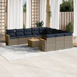 vidaXL Salon de jardin avec coussins 12 Pièces gris résine tressée