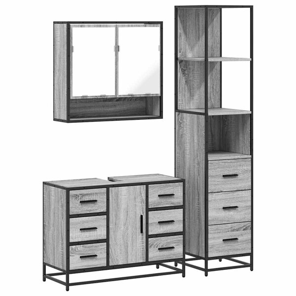 vidaXL Ensemble de meubles de salle de bain 3 Pièces Sonoma gris