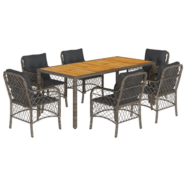 vidaXL Ensemble à manger de jardin et coussins 7 Pièces gris rotin