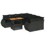vidaXL Salon de jardin 9 Pièces avec coussins noir résine tressée