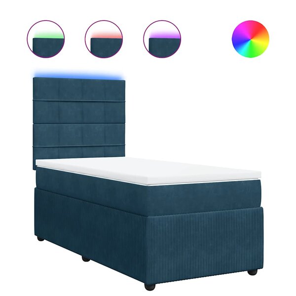 vidaXL Sommier à lattes de lit avec matelas bleu 90x190 cm velours