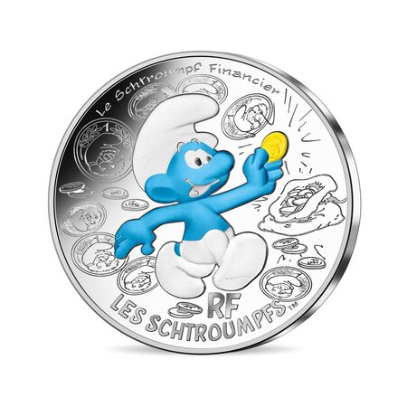 Monnaie de 10 Euro Argent colorisée Schtroumpf financier