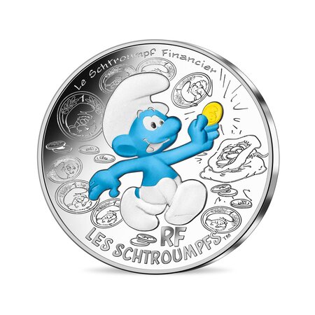 Monnaie de 10 euro argent colorisée schtroumpf financier