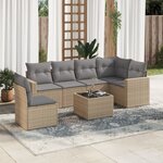 vidaXL Salon de jardin avec coussins 7 Pièces beige résine tressée