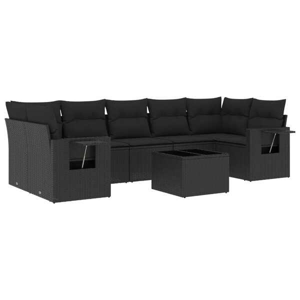 vidaXL Salon de jardin 8 Pièces avec coussins noir résine tressée