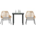 vidaXL Ensemble à manger jardin coussins 3Pièces marron poly rotin verre