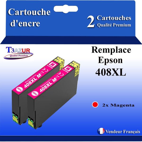 T3AZUR - 2x Cartouches compatibles avec Epson WorkForce Pro WF-C4810DTWF  408  408L  408XL - Magenta