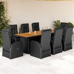 vidaXL Ensemble à manger de jardin 9Pièces coussins noir résine tressée