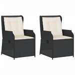 vidaXL Chaises inclinables de jardin lot de 2 et coussins noir rotin