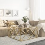 vidaXL Table basse doré acier inoxydable et verre trempé