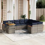 vidaXL Salon de jardin 10 Pièces avec coussins gris résine tressée