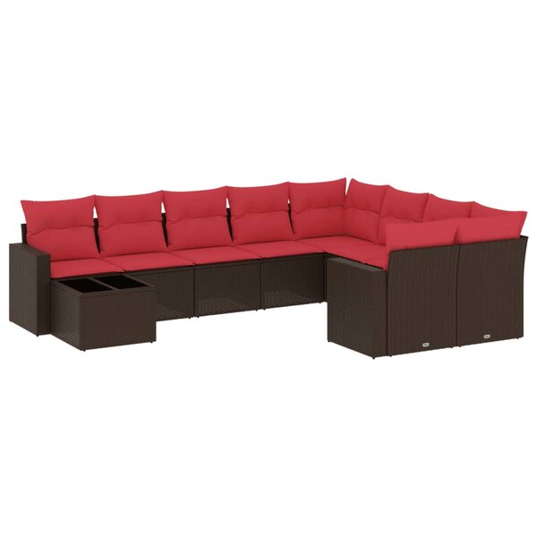 vidaXL Salon de jardin 10 Pièces avec coussins marron résine tressée
