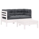 vidaXL Salon de jardin 3 Pièces avec coussins Blanc Bois de pin massif