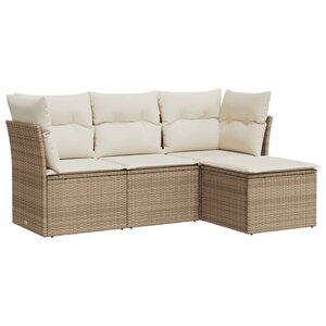vidaXL Salon de jardin avec coussins 4 Pièces beige résine tressée