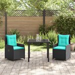 vidaXL Ensemble de Salle à Manger de Jardin de 3 Pièces Rattan Poly Noir