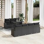 vidaXL Ensemble de canapé de jardin avec coussin 8 Pièces Noir Poly rotin
