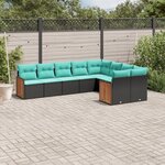 vidaXL Salon de jardin 9 Pièces avec coussins noir résine tressée