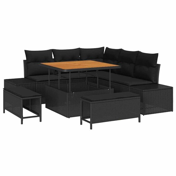 vidaXL Ensemble de canapé de jardin 8 Pièces Noir Poly rotin