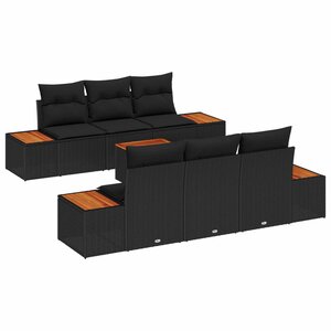 vidaXL Ensemble de canapé de jardin avec coussin 7 Pièces Noir Poly rotin