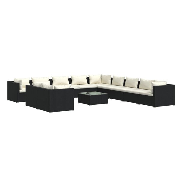 vidaXL Salon de jardin 12 Pièces avec coussins Noir Résine tressée