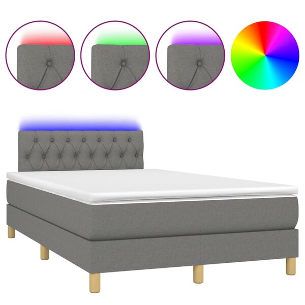 vidaXL Sommier à lattes de lit matelas LED gris foncé 120x190 cm tissu