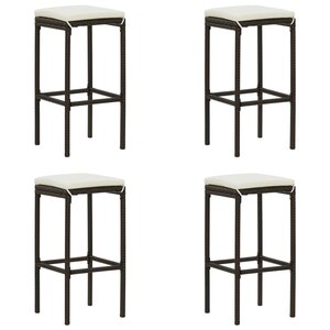 vidaXL Tabourets de bar avec coussins lot de 4 marron résine tressée