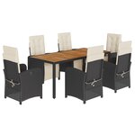 vidaXL Ensemble à manger de jardin coussins 7Pièces Noir Résine tressée