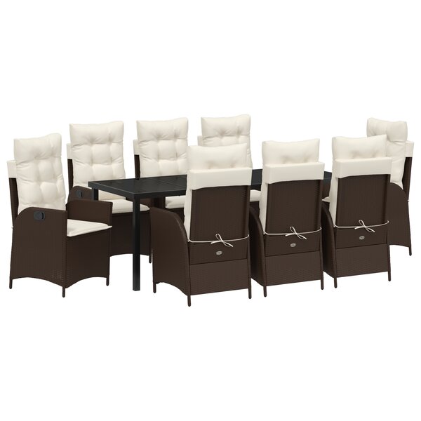 vidaXL Ensemble de Salle à Manger de Jardin de 9 Pièces avec Coussins Marron en Poly Rattan