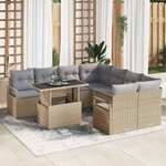 vidaXL Ensemble de canapé de jardin 9 Pièces Beige Poly rotin