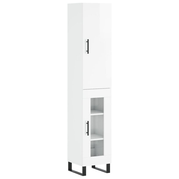 vidaXL Buffet haut Blanc brillant 34 5x34x180 cm Bois d'ingénierie