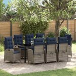 vidaXL Ensemble de salle à manger pour jardin 9 Pièces Gris et Noir Rotin