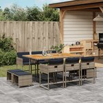 vidaXL Ensemble à manger de jardin 11 Pièces coussins gris résine tressée