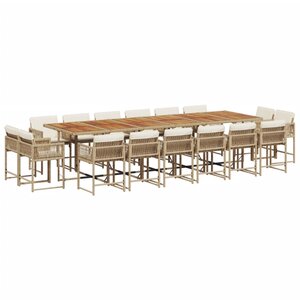 vidaXL Ensemble à manger de jardin et coussins 17 Pièces beige