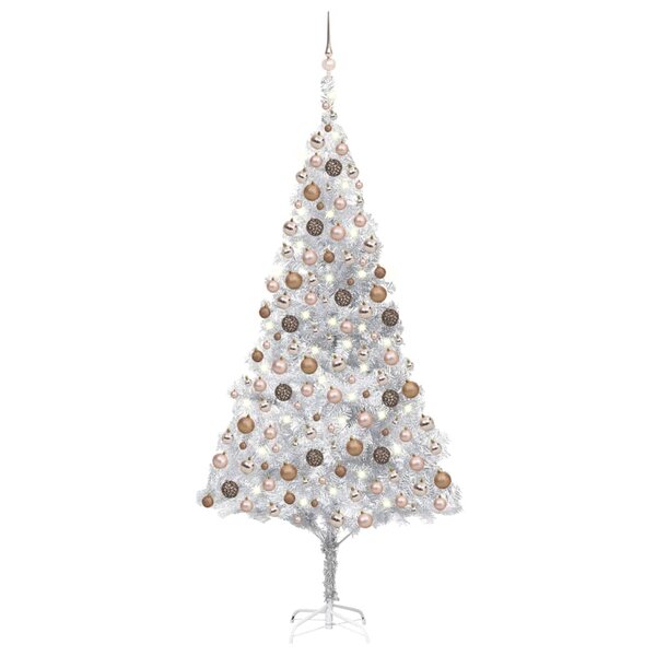 vidaXL Arbre de Noël artificiel pré-éclairé/boules argenté 210 cm PET