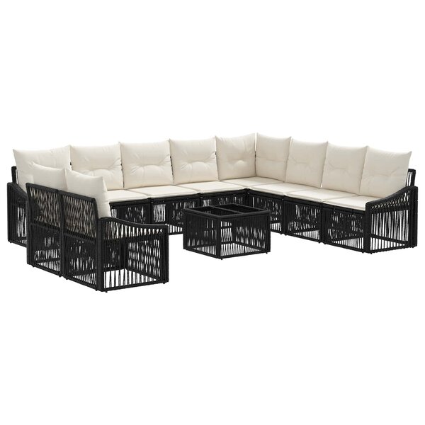 vidaXL Ensemble de canapé de jardin 11 pc Noir polyrotin