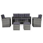 vidaXL Salon de jardin 6 Pièces avec coussins résine tressée gris